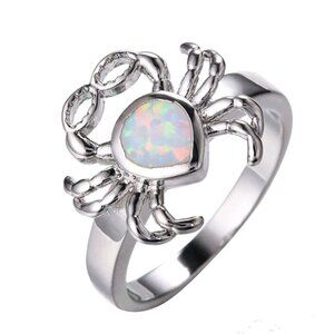 NWT Little Silver Crab Ring With White Opal Shell Gift Size 8